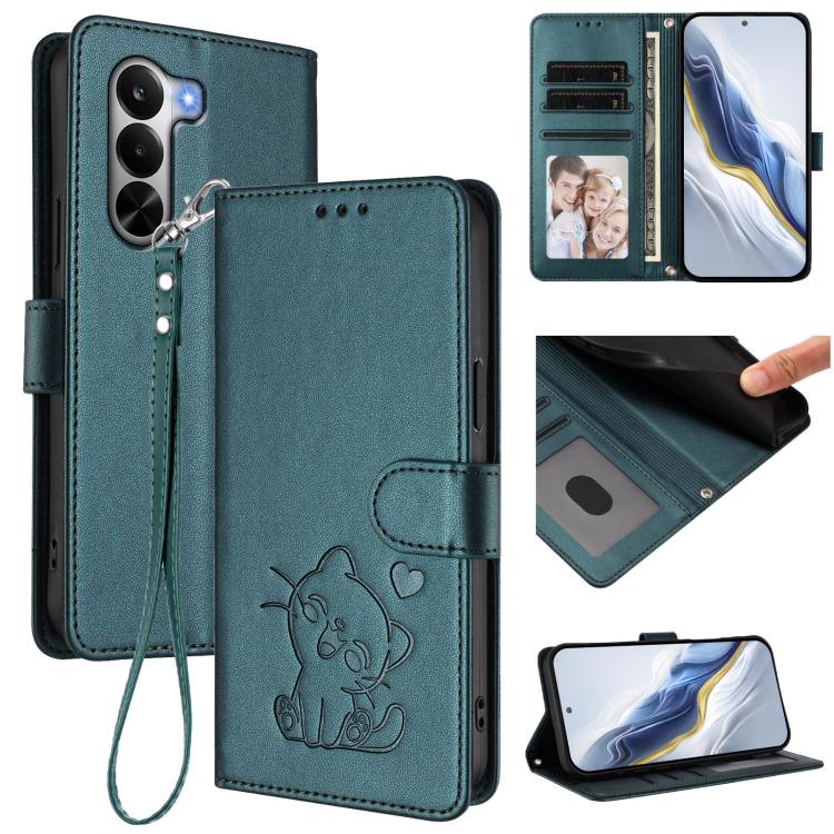Embossed Heart Cat Leather Phone Case with Hand Strap, For Realme 16T 5G, For Realme C100 5G / C85 4G / 5G / C83 5G, For Realme Note 80 4G Global, For Realme C83 5G India / C85 5G / 15x 5G, For Realme 16 5G, For Realme 16 Pro+ 5G, For Realme 16 Pro 5G ...