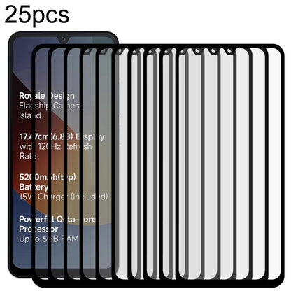 25pcs High Aluminum Full Screen Silk Printing Tempered Glass Film, For Redmi A7 4G 171.8mm, For Redmi 17C 4G, For Xiaomi Poco C81x 4G, For Xiaomi Poco M8s 5G, For Xiaomi Poco C81 Pro 4G, For Redmi A7 Pro 171mm / Poco C85x 5G, For Redmi R70 5G / R70m 5G...