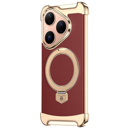 Borderless MagSafe Ring Holder Plain Leather Phone Case, For Huawei Mate 80 RS Ultimate, For Huawei Mate 80 Pro Max, For Huawei Mate 80 / 80 Pro, For Huawei Pura 80 Ultra, For Huawei Pura 80 Pro / 80 Pro+, For Huawei Pura 80                            ...