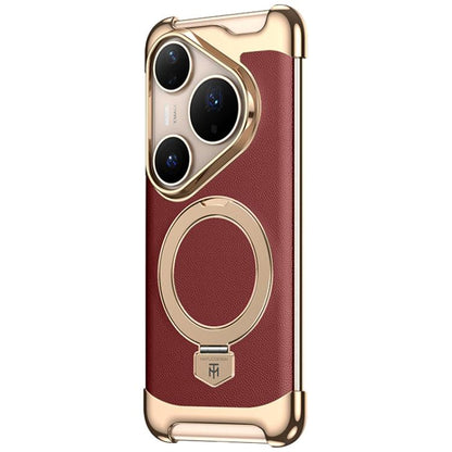 Borderless MagSafe Ring Holder Plain Leather Phone Case, For Huawei Mate 80 RS Ultimate, For Huawei Mate 80 Pro Max, For Huawei Mate 80 / 80 Pro, For Huawei Pura 80 Ultra, For Huawei Pura 80 Pro / 80 Pro+, For Huawei Pura 80                            ...