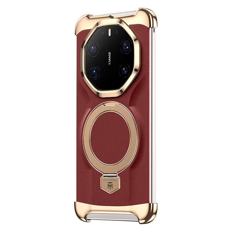 Borderless MagSafe Ring Holder Plain Leather Phone Case, For Huawei Mate 80 RS Ultimate, For Huawei Mate 80 Pro Max, For Huawei Mate 80 / 80 Pro, For Huawei Pura 80 Ultra, For Huawei Pura 80 Pro / 80 Pro+, For Huawei Pura 80                            ...