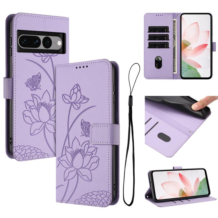 Lotus Embossed Leather Phone Case with Lanyard, For Google Pixel 11 Pro XL, For Google Pixel 11 / 11 Pro, For Google Pixel 10a, For Google Pixel 10 Pro XL / 9 Pro XL, For Google Pixel 10 / 10 Pro / 9 / 9 Pro, For Google Pixel 9a, For Google Pixel 8a   ...