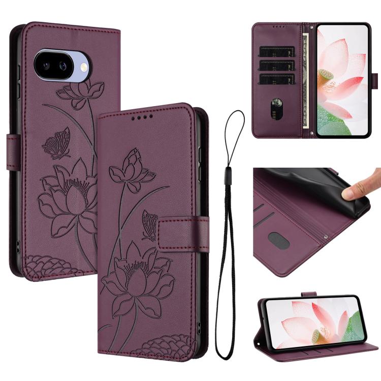 Lotus Embossed Leather Phone Case with Lanyard, For Google Pixel 11 Pro XL, For Google Pixel 11 / 11 Pro, For Google Pixel 10a, For Google Pixel 10 Pro XL / 9 Pro XL, For Google Pixel 10 / 10 Pro / 9 / 9 Pro, For Google Pixel 9a, For Google Pixel 8a   ...