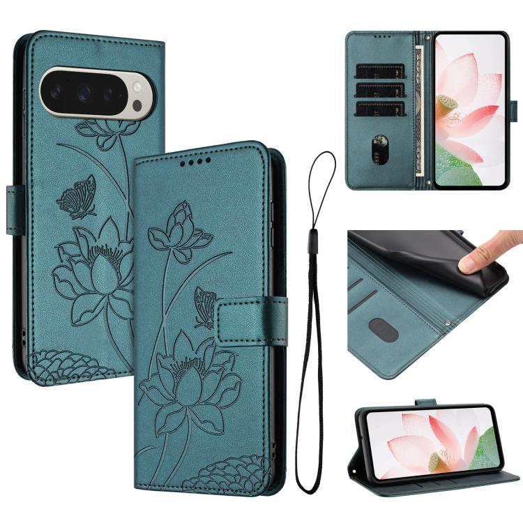 Lotus Embossed Leather Phone Case with Lanyard, For Google Pixel 11 Pro XL, For Google Pixel 11 / 11 Pro, For Google Pixel 10a, For Google Pixel 10 Pro XL / 9 Pro XL, For Google Pixel 10 / 10 Pro / 9 / 9 Pro, For Google Pixel 9a, For Google Pixel 8a   ...