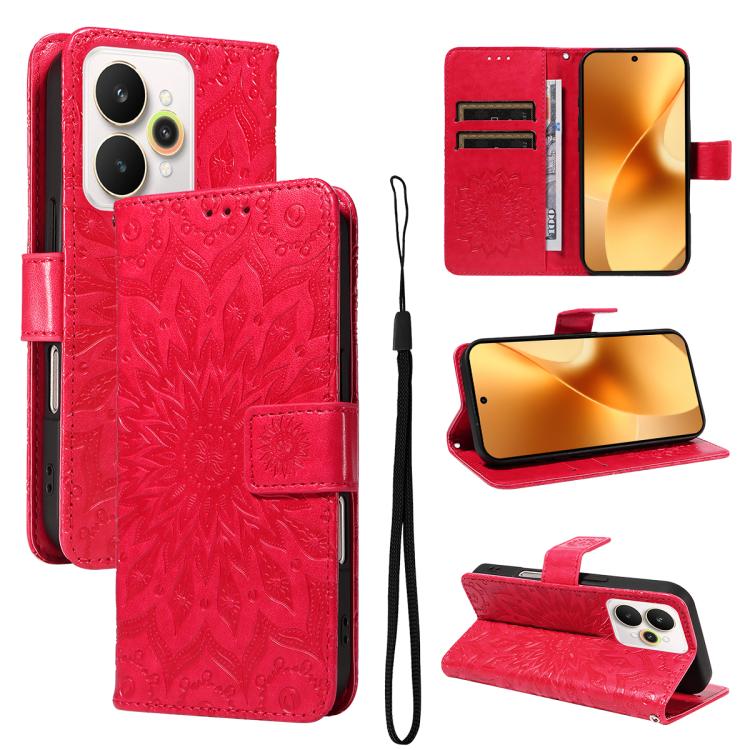 Embossed Sunflower Pattern Flip Leather Phone Case, For Realme 16T 5G, For Realme 16 Pro+ 5G Global, For Realme 16 Pro 5G Global, For Realme P4x 5G, For Realme C85 5G/15X 5G India, For Realme C85 Pro 4G, For Realme 15T 5G, For Realme C71 4G India      ...