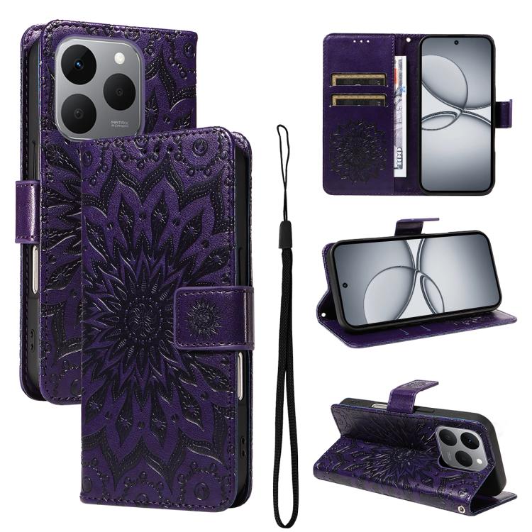 Embossed Sunflower Pattern Flip Leather Phone Case, For Realme 16T 5G, For Realme 16 Pro+ 5G Global, For Realme 16 Pro 5G Global, For Realme P4x 5G, For Realme C85 5G/15X 5G India, For Realme C85 Pro 4G, For Realme 15T 5G, For Realme C71 4G India      ...