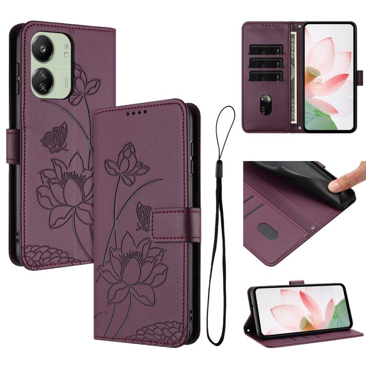 Lotus Embossed Leather Phone Case with Lanyard, For Redmi K70 / K70 Pro / Poco F6 Pro 5G, For Redmi 13C 4G / 5G / 13R / Poco M6 5G, For Redmi Note 13 4G Global, For Redmi K70E / Poco  X6 Pro, For Redmi Note 13 Pro 5G Global / Poco X6                   ...