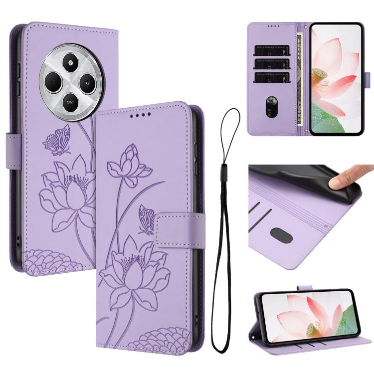 Lotus Embossed Leather Phone Case with Lanyard, For Redmi 15 5G Global / 15 4G SEA 169.5mm, For Redmi 15 5G / 4G EU 171mm, For Redmi 15C 5G/4G Global 171mm / Poco C85 4G, For Redmi 13 4G / 5G / Note 13R / Poco M6 4G, For Redmi A5 4G 171.7mm / Poco C71 ...
