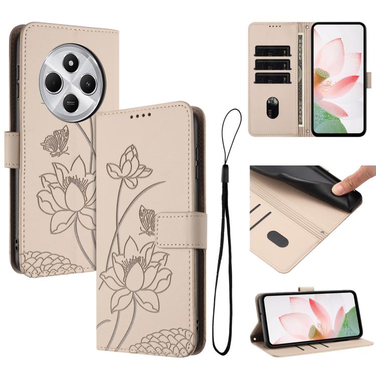 Lotus Embossed Leather Phone Case with Lanyard, For Redmi 15 5G Global / 15 4G SEA 169.5mm, For Redmi 15 5G / 4G EU 171mm, For Redmi 15C 5G/4G Global 171mm / Poco C85 4G, For Redmi 13 4G / 5G / Note 13R / Poco M6 4G, For Redmi A5 4G 171.7mm / Poco C71 ...