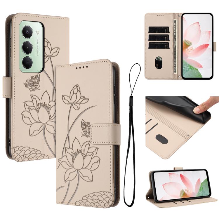 Lotus Embossed Leather Phone Case with Lanyard, For Redmi 15 5G Global / 15 4G SEA 169.5mm, For Redmi 15 5G / 4G EU 171mm, For Redmi 15C 5G/4G Global 171mm / Poco C85 4G, For Redmi 13 4G / 5G / Note 13R / Poco M6 4G, For Redmi A5 4G 171.7mm / Poco C71 ...