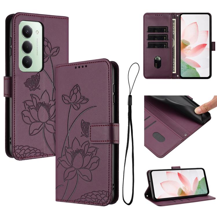 Lotus Embossed Leather Phone Case with Lanyard, For Redmi 15 5G Global / 15 4G SEA 169.5mm, For Redmi 15 5G / 4G EU 171mm, For Redmi 15C 5G/4G Global 171mm / Poco C85 4G, For Redmi 13 4G / 5G / Note 13R / Poco M6 4G, For Redmi A5 4G 171.7mm / Poco C71 ...