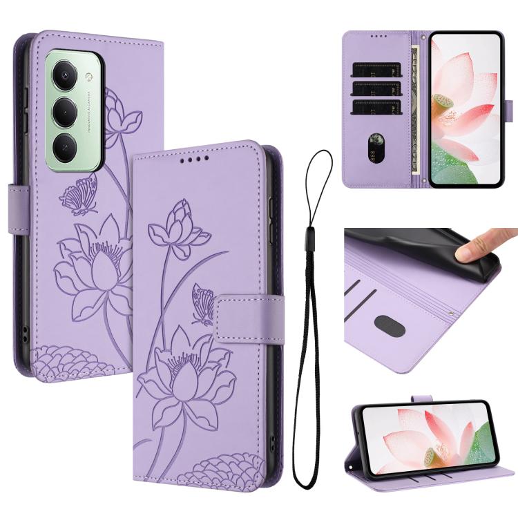 Lotus Embossed Leather Phone Case with Lanyard, For Redmi 15 5G Global / 15 4G SEA 169.5mm, For Redmi 15 5G / 4G EU 171mm, For Redmi 15C 5G/4G Global 171mm / Poco C85 4G, For Redmi 13 4G / 5G / Note 13R / Poco M6 4G, For Redmi A5 4G 171.7mm / Poco C71 ...