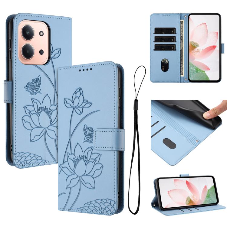 Lotus Embossed Leather Phone Case with Lanyard, For Redmi 15 5G Global / 15 4G SEA 169.5mm, For Redmi 15 5G / 4G EU 171mm, For Redmi 15C 5G/4G Global 171mm / Poco C85 4G, For Redmi 13 4G / 5G / Note 13R / Poco M6 4G, For Redmi A5 4G 171.7mm / Poco C71 ...