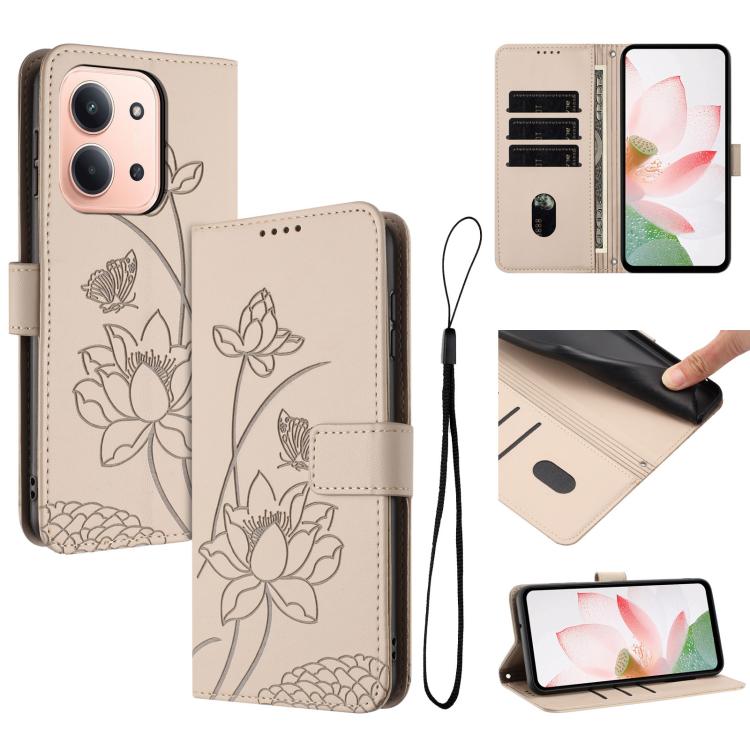 Lotus Embossed Leather Phone Case with Lanyard, For Redmi 15 5G Global / 15 4G SEA 169.5mm, For Redmi 15 5G / 4G EU 171mm, For Redmi 15C 5G/4G Global 171mm / Poco C85 4G, For Redmi 13 4G / 5G / Note 13R / Poco M6 4G, For Redmi A5 4G 171.7mm / Poco C71 ...