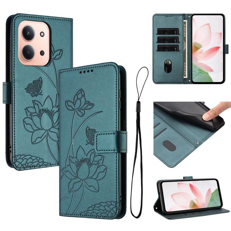 Lotus Embossed Leather Phone Case with Lanyard, For Redmi 15 5G Global / 15 4G SEA 169.5mm, For Redmi 15 5G / 4G EU 171mm, For Redmi 15C 5G/4G Global 171mm / Poco C85 4G, For Redmi 13 4G / 5G / Note 13R / Poco M6 4G, For Redmi A5 4G 171.7mm / Poco C71 ...