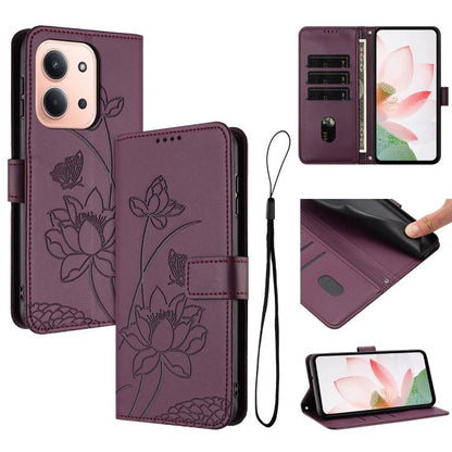 Lotus Embossed Leather Phone Case with Lanyard, For Redmi 15 5G Global / 15 4G SEA 169.5mm, For Redmi 15 5G / 4G EU 171mm, For Redmi 15C 5G/4G Global 171mm / Poco C85 4G, For Redmi 13 4G / 5G / Note 13R / Poco M6 4G, For Redmi A5 4G 171.7mm / Poco C71 ...