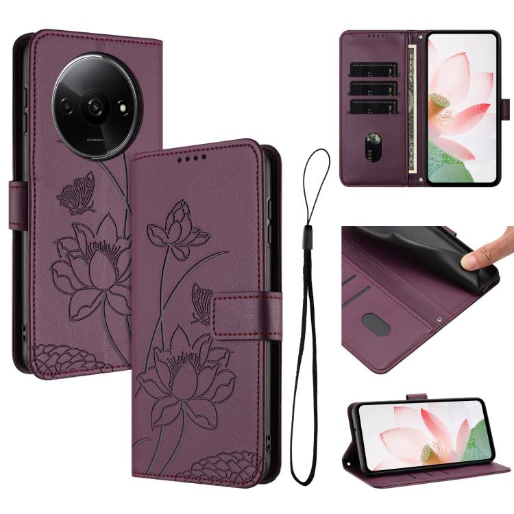 Lotus Embossed Leather Phone Case with Lanyard, For Redmi 15 5G Global / 15 4G SEA 169.5mm, For Redmi 15 5G / 4G EU 171mm, For Redmi 15C 5G/4G Global 171mm / Poco C85 4G, For Redmi 13 4G / 5G / Note 13R / Poco M6 4G, For Redmi A5 4G 171.7mm / Poco C71 ...