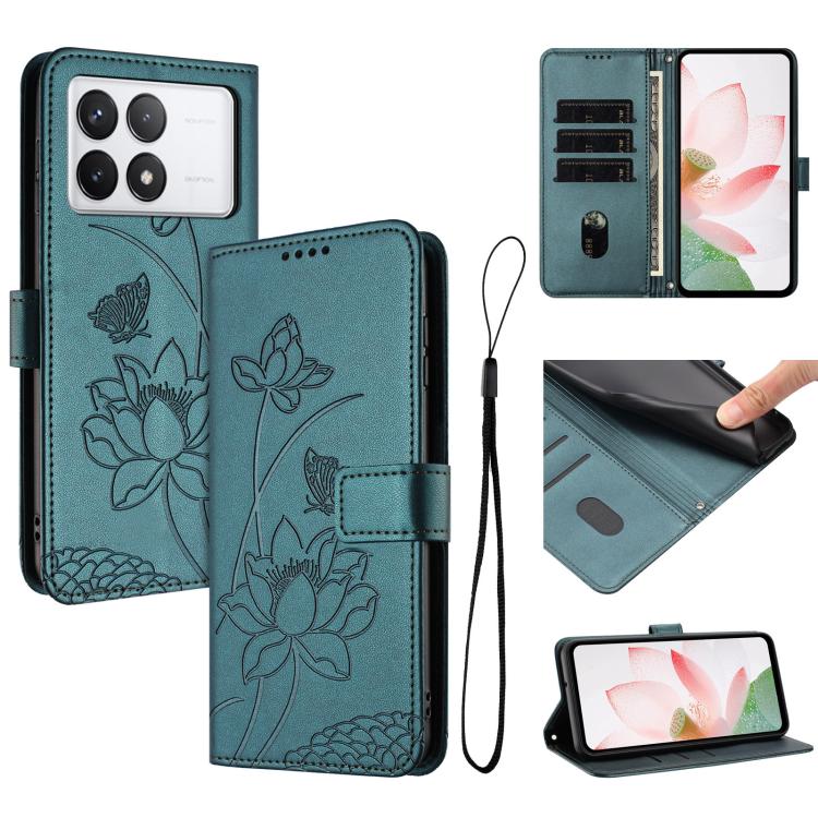 Lotus Embossed Leather Phone Case with Lanyard, For Redmi K70 / K70 Pro / Poco F6 Pro 5G, For Redmi 13C 4G / 5G / 13R / Poco M6 5G, For Redmi Note 13 4G Global, For Redmi K70E / Poco  X6 Pro, For Redmi Note 13 Pro 5G Global / Poco X6                   ...