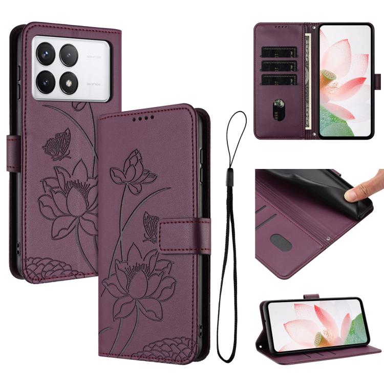 Lotus Embossed Leather Phone Case with Lanyard, For Redmi K70 / K70 Pro / Poco F6 Pro 5G, For Redmi 13C 4G / 5G / 13R / Poco M6 5G, For Redmi Note 13 4G Global, For Redmi K70E / Poco  X6 Pro, For Redmi Note 13 Pro 5G Global / Poco X6                   ...