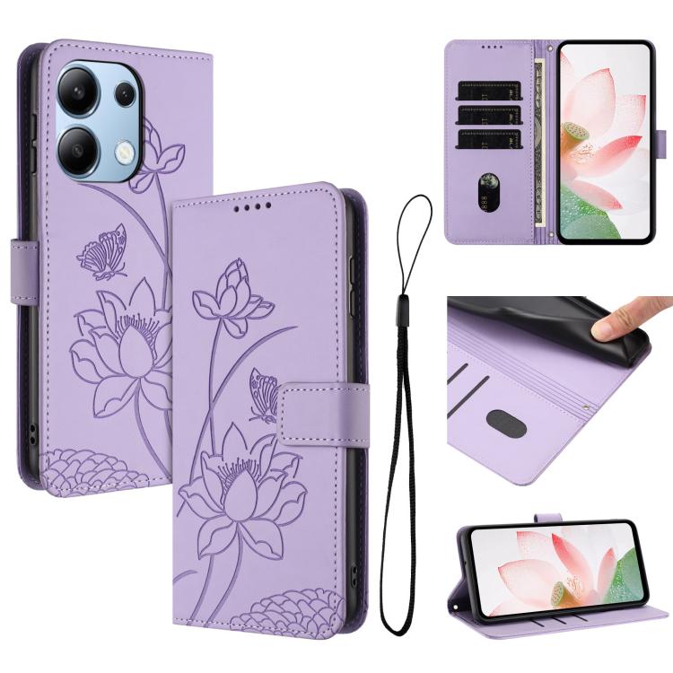 Lotus Embossed Leather Phone Case with Lanyard, For Redmi K70 / K70 Pro / Poco F6 Pro 5G, For Redmi 13C 4G / 5G / 13R / Poco M6 5G, For Redmi Note 13 4G Global, For Redmi K70E / Poco  X6 Pro, For Redmi Note 13 Pro 5G Global / Poco X6                   ...