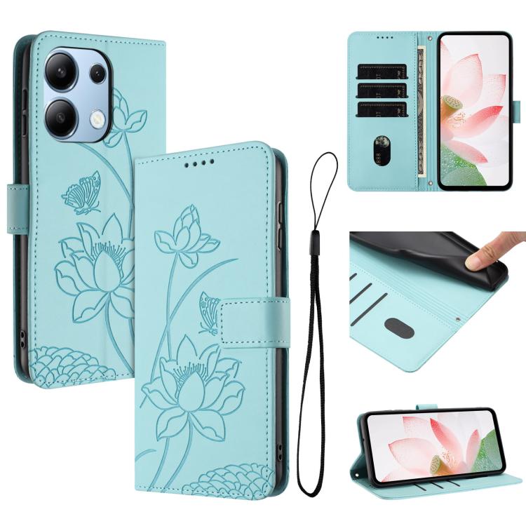 Lotus Embossed Leather Phone Case with Lanyard, For Redmi K70 / K70 Pro / Poco F6 Pro 5G, For Redmi 13C 4G / 5G / 13R / Poco M6 5G, For Redmi Note 13 4G Global, For Redmi K70E / Poco  X6 Pro, For Redmi Note 13 Pro 5G Global / Poco X6                   ...