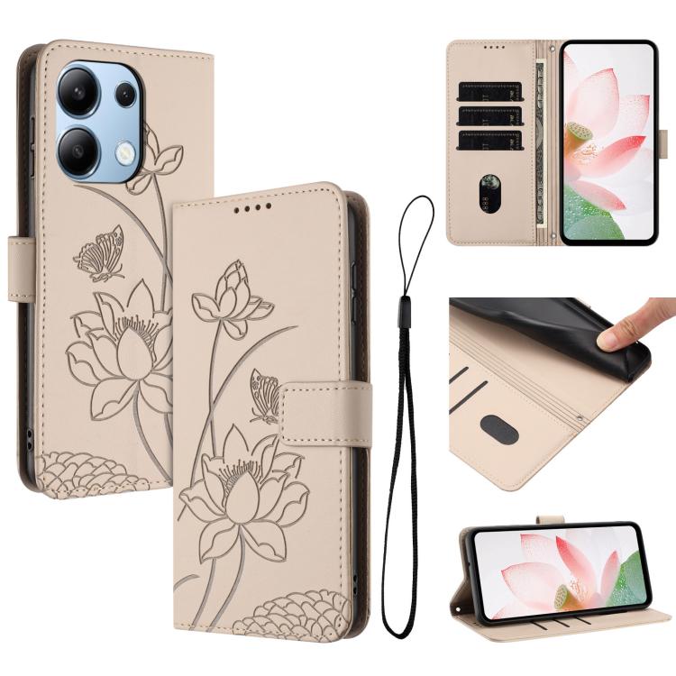 Lotus Embossed Leather Phone Case with Lanyard, For Redmi K70 / K70 Pro / Poco F6 Pro 5G, For Redmi 13C 4G / 5G / 13R / Poco M6 5G, For Redmi Note 13 4G Global, For Redmi K70E / Poco  X6 Pro, For Redmi Note 13 Pro 5G Global / Poco X6                   ...