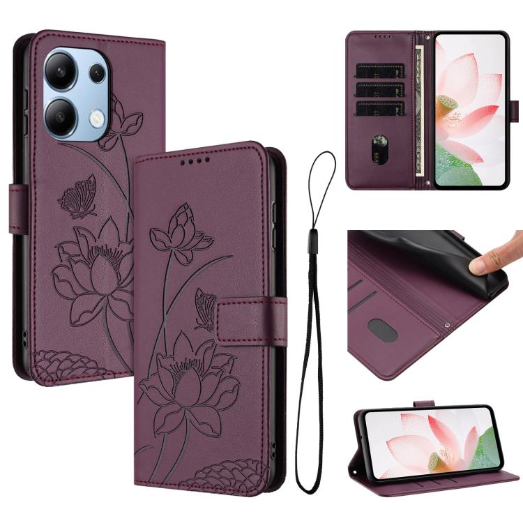 Lotus Embossed Leather Phone Case with Lanyard, For Redmi K70 / K70 Pro / Poco F6 Pro 5G, For Redmi 13C 4G / 5G / 13R / Poco M6 5G, For Redmi Note 13 4G Global, For Redmi K70E / Poco  X6 Pro, For Redmi Note 13 Pro 5G Global / Poco X6                   ...