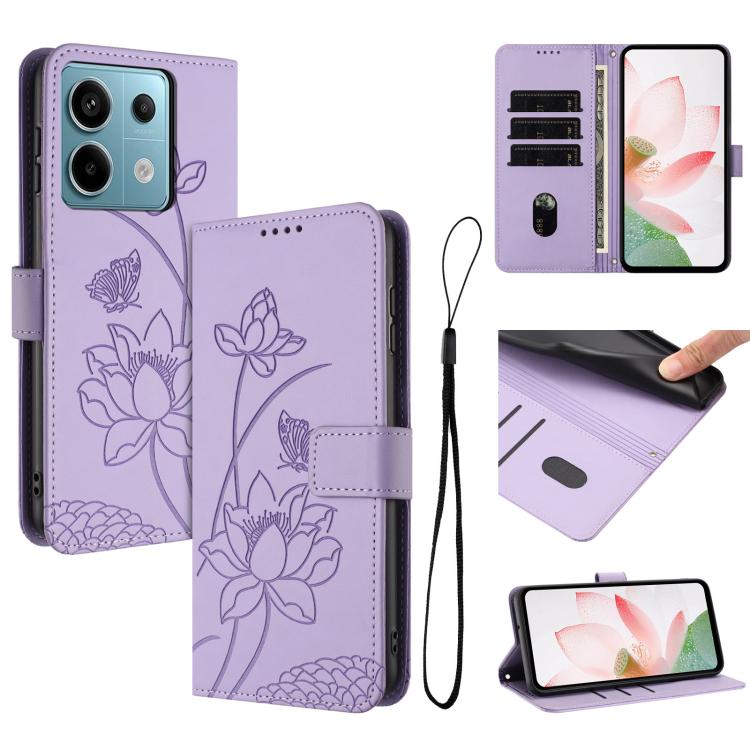 Lotus Embossed Leather Phone Case with Lanyard, For Redmi K70 / K70 Pro / Poco F6 Pro 5G, For Redmi 13C 4G / 5G / 13R / Poco M6 5G, For Redmi Note 13 4G Global, For Redmi K70E / Poco  X6 Pro, For Redmi Note 13 Pro 5G Global / Poco X6                   ...