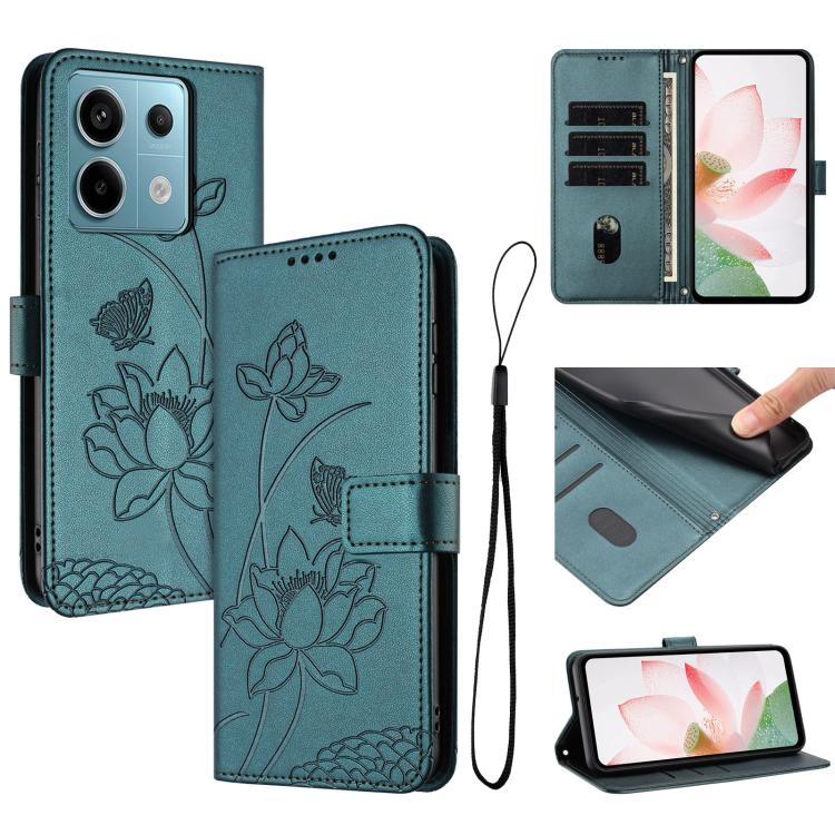 Lotus Embossed Leather Phone Case with Lanyard, For Redmi K70 / K70 Pro / Poco F6 Pro 5G, For Redmi 13C 4G / 5G / 13R / Poco M6 5G, For Redmi Note 13 4G Global, For Redmi K70E / Poco  X6 Pro, For Redmi Note 13 Pro 5G Global / Poco X6                   ...