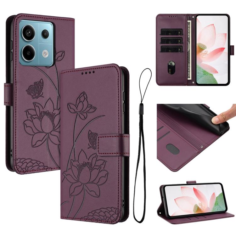 Lotus Embossed Leather Phone Case with Lanyard, For Redmi K70 / K70 Pro / Poco F6 Pro 5G, For Redmi 13C 4G / 5G / 13R / Poco M6 5G, For Redmi Note 13 4G Global, For Redmi K70E / Poco  X6 Pro, For Redmi Note 13 Pro 5G Global / Poco X6                   ...