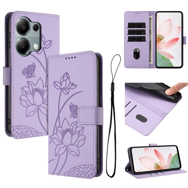 Lotus Embossed Leather Phone Case with Lanyard, For Redmi 15 5G Global / 15 4G SEA 169.5mm, For Redmi 15 5G / 4G EU 171mm, For Redmi 15C 5G/4G Global 171mm / Poco C85 4G, For Redmi 13 4G / 5G / Note 13R / Poco M6 4G, For Redmi A5 4G 171.7mm / Poco C71 ...