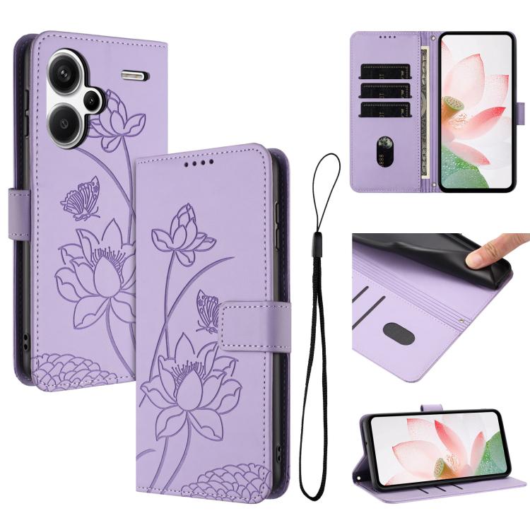 Lotus Embossed Leather Phone Case with Lanyard, For Redmi K70 / K70 Pro / Poco F6 Pro 5G, For Redmi 13C 4G / 5G / 13R / Poco M6 5G, For Redmi Note 13 4G Global, For Redmi K70E / Poco  X6 Pro, For Redmi Note 13 Pro 5G Global / Poco X6                   ...