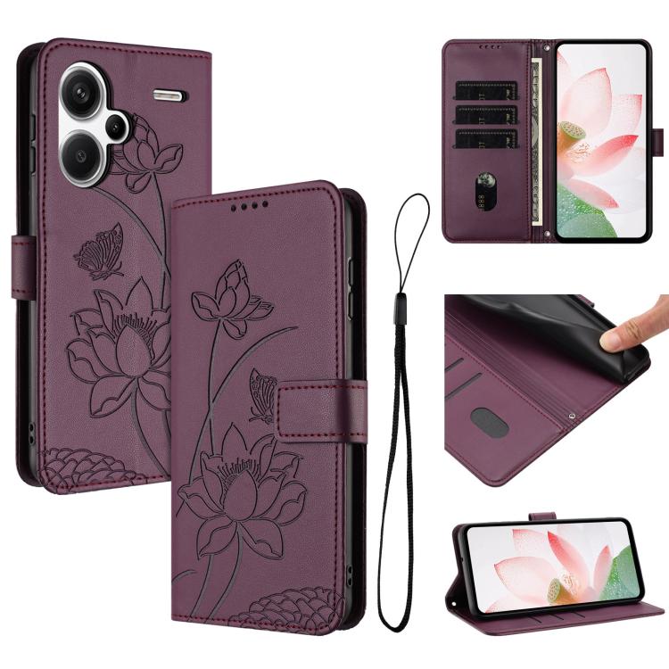Lotus Embossed Leather Phone Case with Lanyard, For Redmi K70 / K70 Pro / Poco F6 Pro 5G, For Redmi 13C 4G / 5G / 13R / Poco M6 5G, For Redmi Note 13 4G Global, For Redmi K70E / Poco  X6 Pro, For Redmi Note 13 Pro 5G Global / Poco X6                   ...