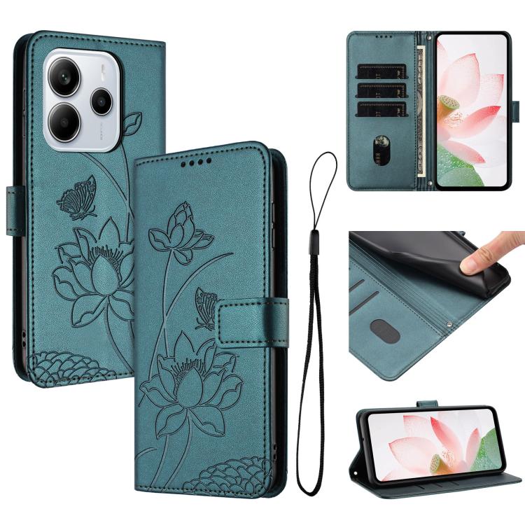 Lotus Embossed Leather Phone Case with Lanyard, For Redmi 15 5G Global / 15 4G SEA 169.5mm, For Redmi 15 5G / 4G EU 171mm, For Redmi 15C 5G/4G Global 171mm / Poco C85 4G, For Redmi 13 4G / 5G / Note 13R / Poco M6 4G, For Redmi A5 4G 171.7mm / Poco C71 ...