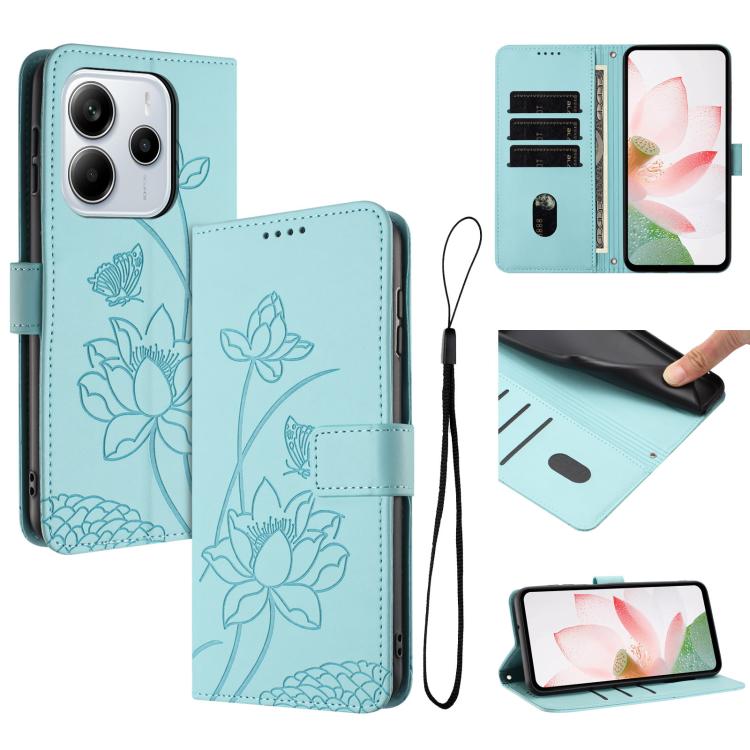 Lotus Embossed Leather Phone Case with Lanyard, For Redmi 15 5G Global / 15 4G SEA 169.5mm, For Redmi 15 5G / 4G EU 171mm, For Redmi 15C 5G/4G Global 171mm / Poco C85 4G, For Redmi 13 4G / 5G / Note 13R / Poco M6 4G, For Redmi A5 4G 171.7mm / Poco C71 ...