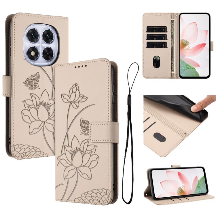 Lotus Embossed Leather Phone Case with Lanyard, For Redmi 15 5G Global / 15 4G SEA 169.5mm, For Redmi 15 5G / 4G EU 171mm, For Redmi 15C 5G/4G Global 171mm / Poco C85 4G, For Redmi 13 4G / 5G / Note 13R / Poco M6 4G, For Redmi A5 4G 171.7mm / Poco C71 ...