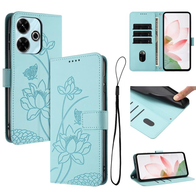 Lotus Embossed Leather Phone Case with Lanyard, For Redmi 15 5G Global / 15 4G SEA 169.5mm, For Redmi 15 5G / 4G EU 171mm, For Redmi 15C 5G/4G Global 171mm / Poco C85 4G, For Redmi 13 4G / 5G / Note 13R / Poco M6 4G, For Redmi A5 4G 171.7mm / Poco C71 ...