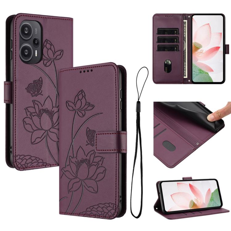 Lotus Embossed Leather Phone Case with Lanyard, For Redmi K70 / K70 Pro / Poco F6 Pro 5G, For Redmi 13C 4G / 5G / 13R / Poco M6 5G, For Redmi Note 13 4G Global, For Redmi K70E / Poco  X6 Pro, For Redmi Note 13 Pro 5G Global / Poco X6                   ...