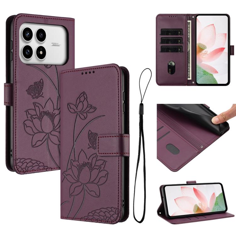 Lotus Embossed Leather Phone Case with Lanyard, For Redmi Note 17 4G Global 169.7mm, For Redmi Note 17 Pro+ 5G Global 163.4mm, For Redmi Note 17 Pro 5G Global 163.5mm, For Redmi 17 5G / 4G Global 170mm, For Redmi 15a 5G, For Redmi A7 Pro 4G 171mm      ...