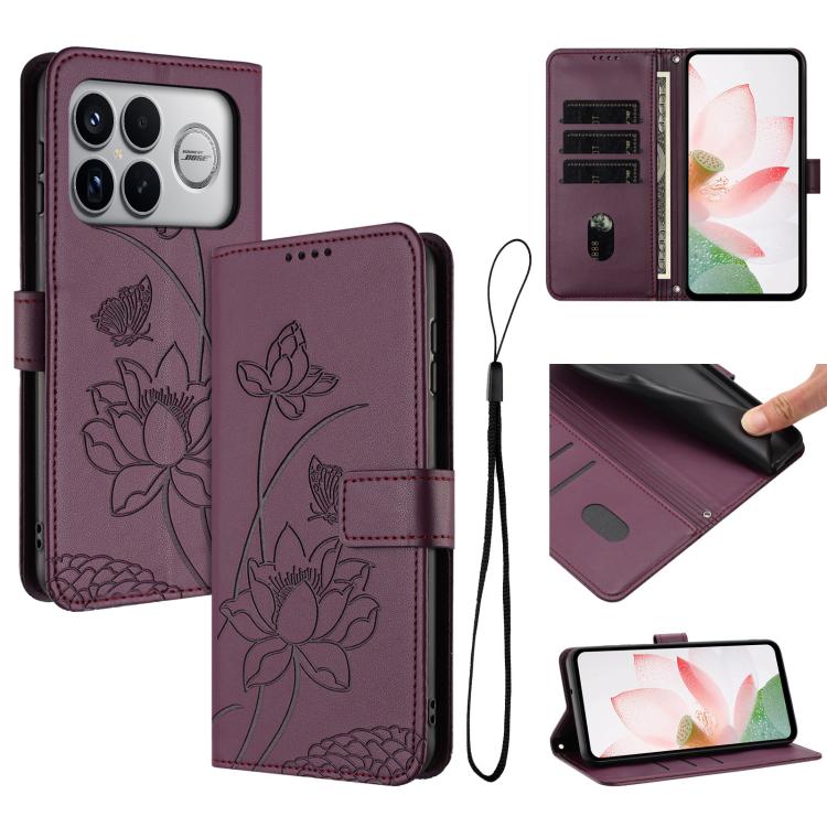 Lotus Embossed Leather Phone Case with Lanyard, For Redmi Note 17 4G Global 169.7mm, For Redmi Note 17 Pro+ 5G Global 163.4mm, For Redmi Note 17 Pro 5G Global 163.5mm, For Redmi 17 5G / 4G Global 170mm, For Redmi 15a 5G, For Redmi A7 Pro 4G 171mm      ...