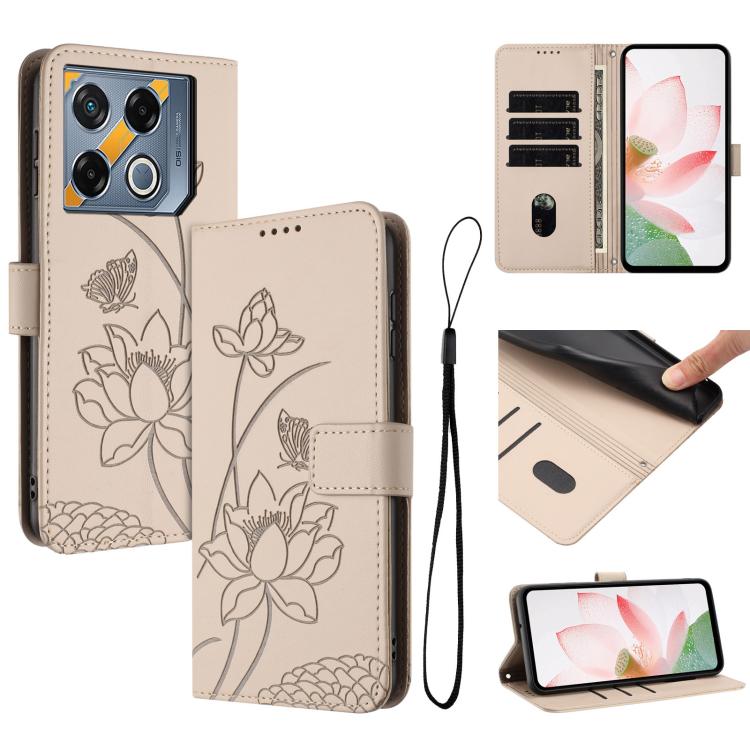 Lotus Embossed Leather Phone Case with Lanyard, For Infinix Hot 50i / Smart 9 4G, For Infinix Hot 50 Pro 4G, For Infinix Hot 50 Pro+ 4G, For Infinix Hot 50 4G, For Infinix Hot 50 5G, For Infinix Zero 40 4G / 5G, For Infinix Note 40X 5G                 ...
