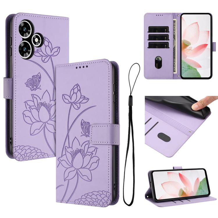 Lotus Embossed Leather Phone Case with Lanyard, For Infinix Note 30 4G / 5G, For Infinix Note 30 Pro 4G, For Infinix Note 30 VIP, For Infinix Hot 30i, For Infinix Hot 30 4G