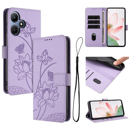 Lotus Embossed Leather Phone Case with Lanyard, For Infinix Note 30 4G / 5G, For Infinix Note 30 Pro 4G, For Infinix Note 30 VIP, For Infinix Hot 30i, For Infinix Hot 30 4G