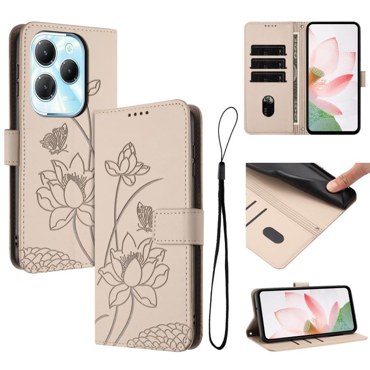 Lotus Embossed Leather Phone Case with Lanyard, For Infinix Hot 50i / Smart 9 4G, For Infinix Hot 50 Pro 4G, For Infinix Hot 50 Pro+ 4G, For Infinix Hot 50 4G, For Infinix Hot 50 5G, For Infinix Zero 40 4G / 5G, For Infinix Note 40X 5G                 ...