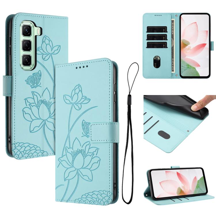 Lotus Embossed Leather Phone Case with Lanyard, For Infinix Hot 50i / Smart 9 4G, For Infinix Hot 50 Pro 4G, For Infinix Hot 50 Pro+ 4G, For Infinix Hot 50 4G, For Infinix Hot 50 5G, For Infinix Zero 40 4G / 5G, For Infinix Note 40X 5G                 ...