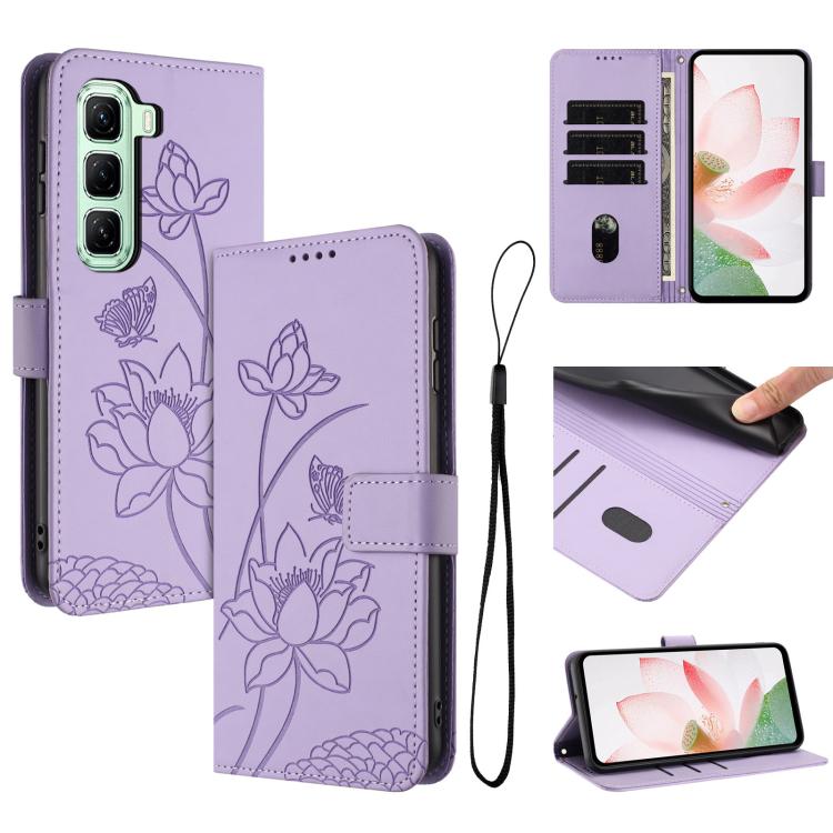 Lotus Embossed Leather Phone Case with Lanyard, For Infinix Hot 50i / Smart 9 4G, For Infinix Hot 50 Pro 4G, For Infinix Hot 50 Pro+ 4G, For Infinix Hot 50 4G, For Infinix Hot 50 5G, For Infinix Zero 40 4G / 5G, For Infinix Note 40X 5G                 ...