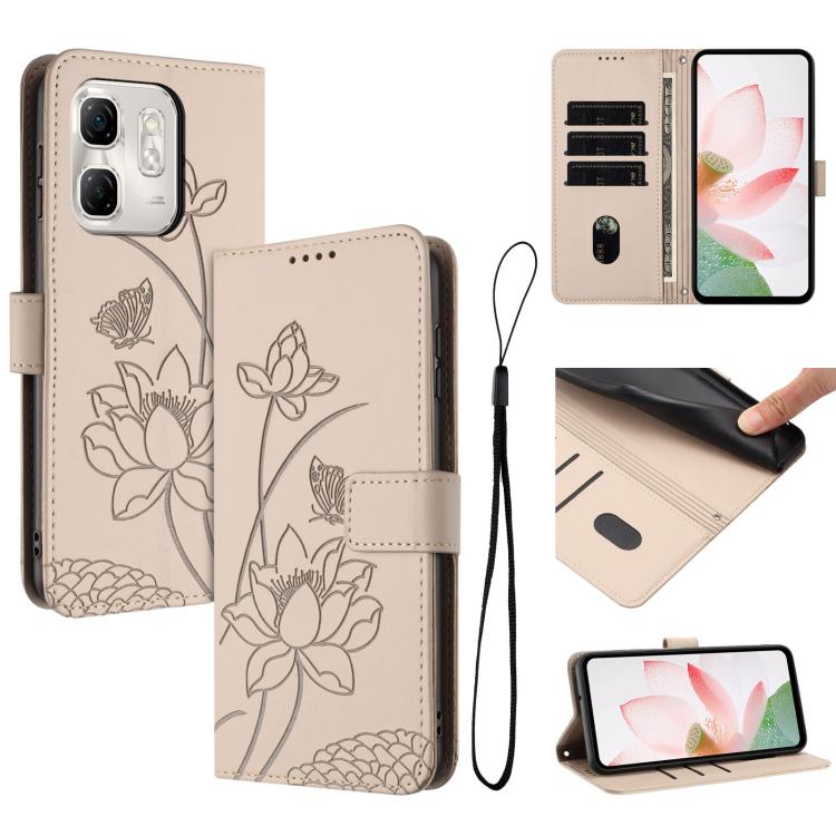 Lotus Embossed Leather Phone Case with Lanyard, For Infinix Hot 50i / Smart 9 4G, For Infinix Hot 50 Pro 4G, For Infinix Hot 50 Pro+ 4G, For Infinix Hot 50 4G, For Infinix Hot 50 5G, For Infinix Zero 40 4G / 5G, For Infinix Note 40X 5G                 ...