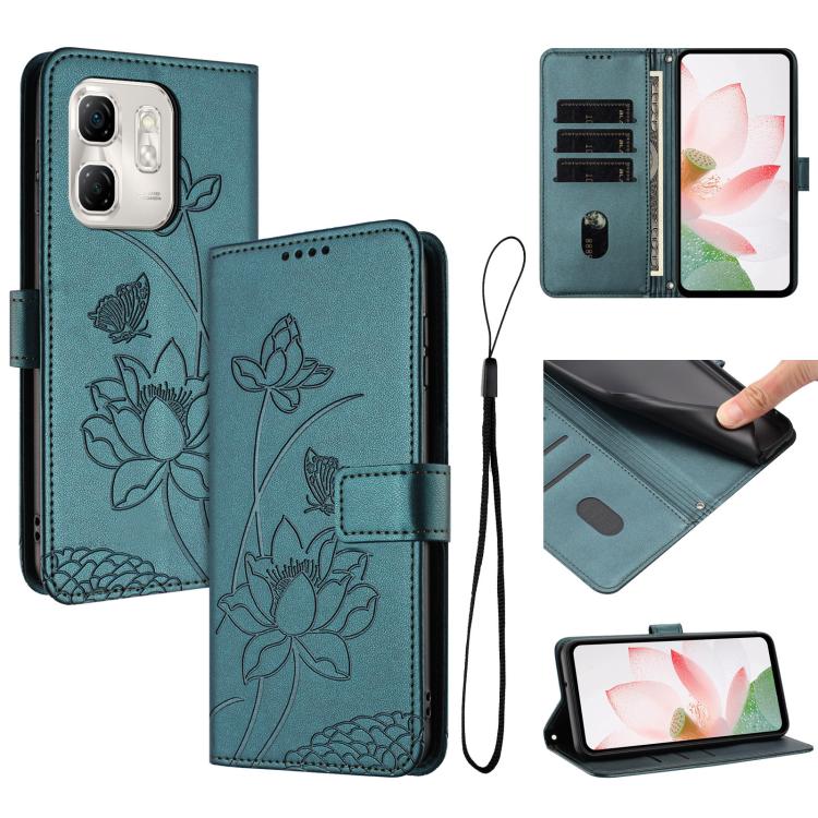 Lotus Embossed Leather Phone Case with Lanyard, For Infinix Hot 50i / Smart 9 4G, For Infinix Hot 50 Pro 4G, For Infinix Hot 50 Pro+ 4G, For Infinix Hot 50 4G, For Infinix Hot 50 5G, For Infinix Zero 40 4G / 5G, For Infinix Note 40X 5G                 ...