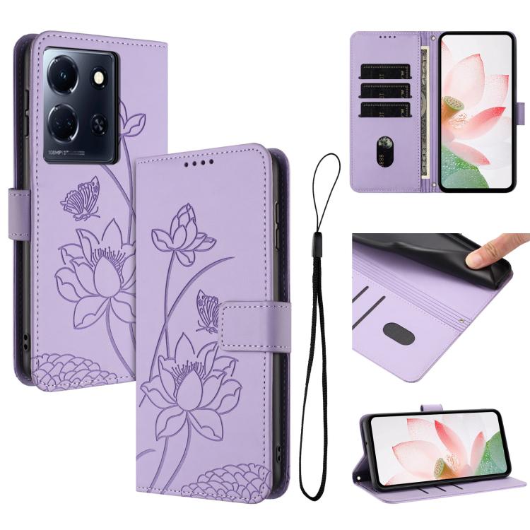 Lotus Embossed Leather Phone Case with Lanyard, For Infinix Note 30 4G / 5G, For Infinix Note 30 Pro 4G, For Infinix Note 30 VIP, For Infinix Hot 30i, For Infinix Hot 30 4G
