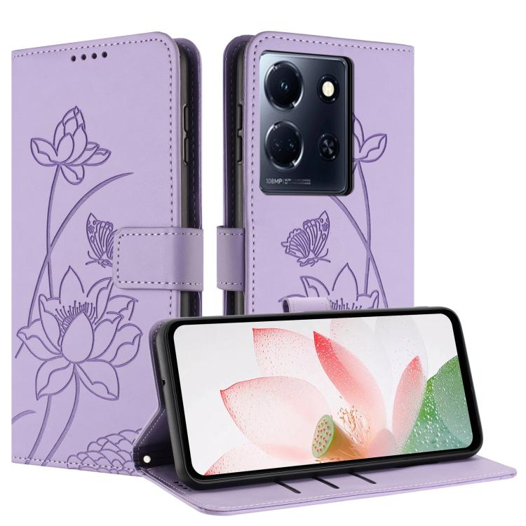 Lotus Embossed Leather Phone Case with Lanyard, For Infinix Note 30 4G / 5G, For Infinix Note 30 Pro 4G, For Infinix Note 30 VIP, For Infinix Hot 30i, For Infinix Hot 30 4G